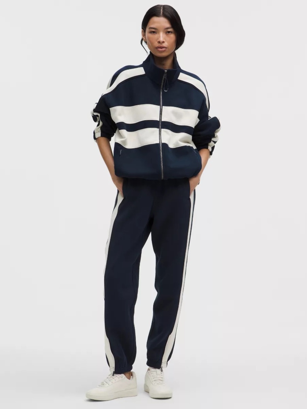 NWT Lululemon Steady State Stripe Oversized Track Jacket in Navy, Size Medium